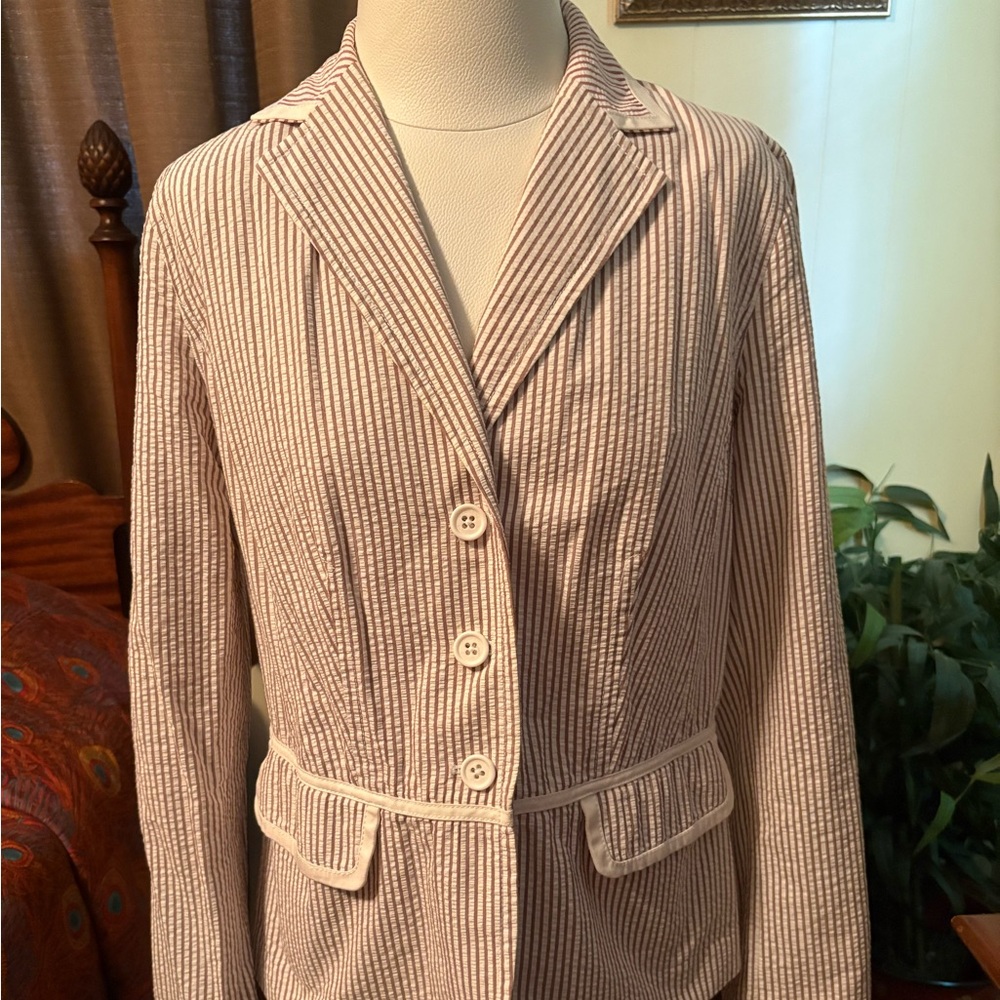 Liz Claiborne Women's Pinstripe Blazer - Brown and White